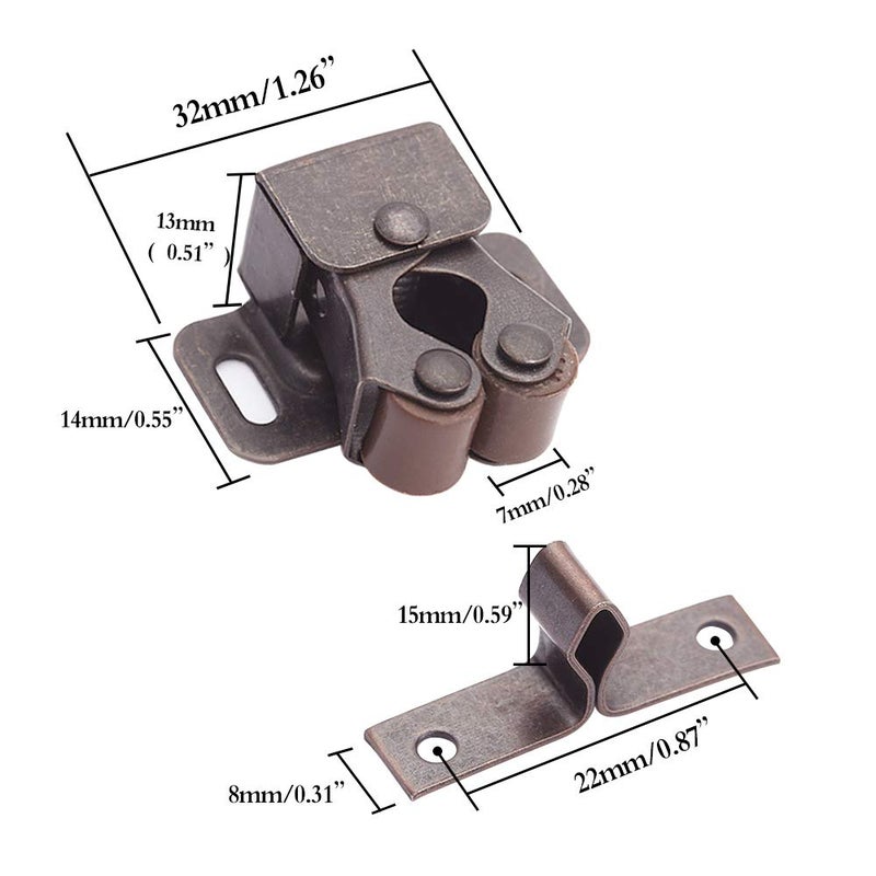 BTMB Cold Rolled Steel Cupboard Closet Cabinet Door Double Ball Roller Catch Latch 20pcs (Bronze Tone) - Image 2